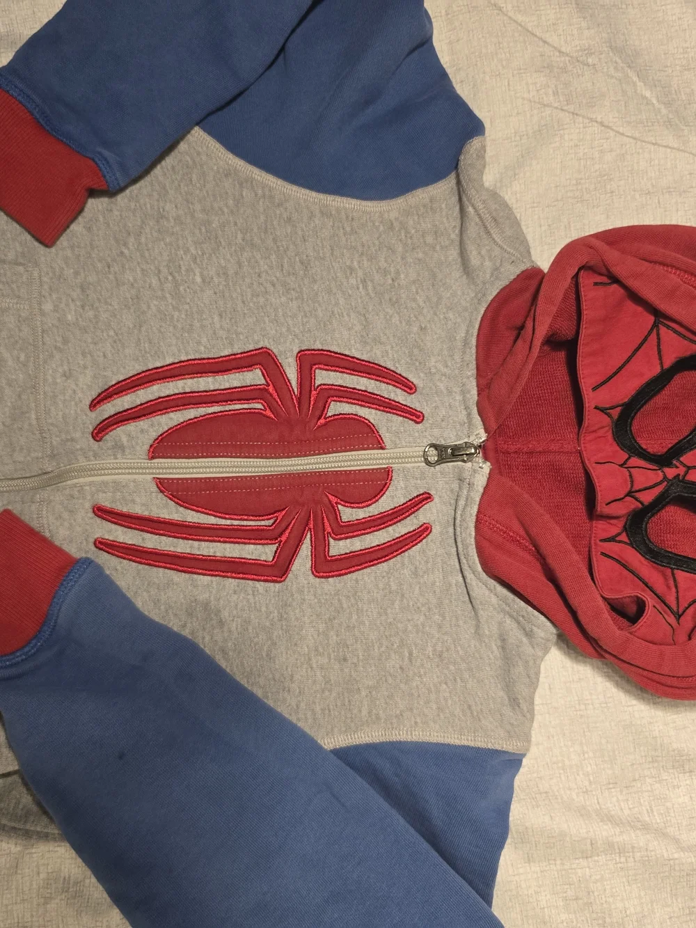 Marvel Spider-Man Zip Hoodie Mask Gray Blue Red Boys Size 8 130 cm